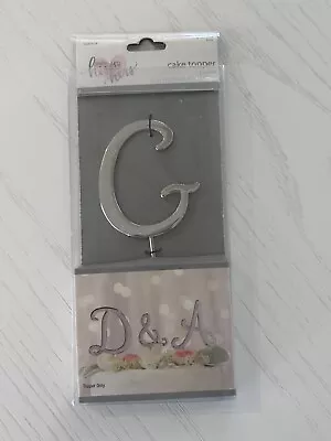 NIP Studio His & Hers Silver Cake Topper Letter G Initial 2.56  X 6.89  Wedding • $7.99