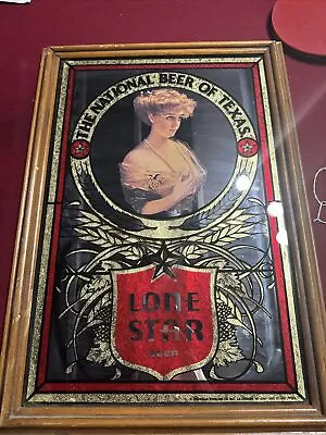 Vintage Lone Star Beer Texas Mirror Bar Sign  VTG Pub Pretty Lady 14X20 1984 • $0.99