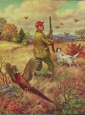 Emmett Watson Man Hunting Gun Dog Pheasant Quail Sample Print 10 X7.5  Vintage • $14.99