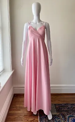 Vintage S M 70s Barbie Bubblegum Pink Poly Maxi Dress Disco Prom VGUC • $38