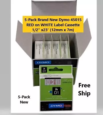 5-Pk OEM Dymo 45015 RED On WHITE Label Tape Cassette For Dymo Pocket D1 Labeler • $39.99