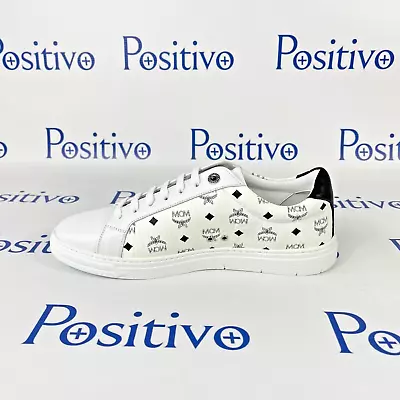 MCM Terrain Derby Visetos White Leather Low Top Sneakers Shoes US 8 EU 41 New • $299