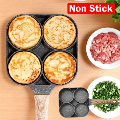4 Hole Omelet Pan For Burger Egg Ham Pancake Maker Outdoor W/Handle Frying Grill • £8.99