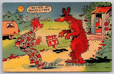 Vintage Postcard Humor Funny Cartoon Camper Outhouse Giant Rat ~11813 • $2.19