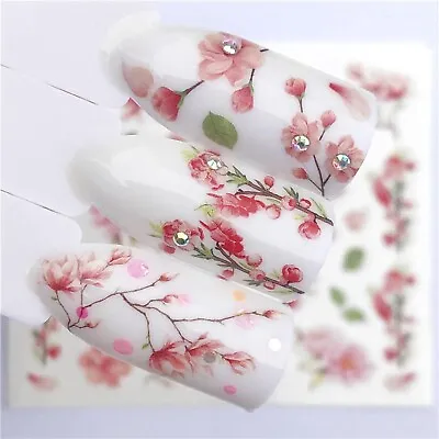 Nail Art Water Decals Stickers Transfers Spring Summer Flowers Cherry Blossom 10 • £1.49