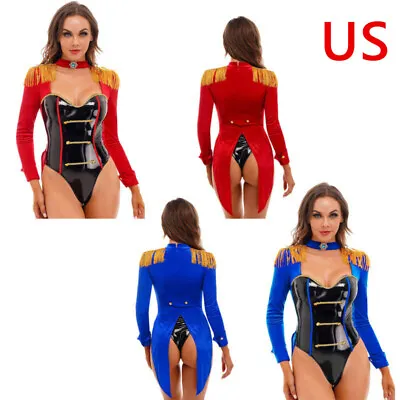 $19.06 • Buy US Women Circus Ringmaster Halloween Costume Tassel Shoulder Long Sleeve Leotard