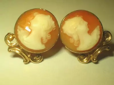 Vintage 1/20 12K Gold Filled GF Signed Van Dell Oval Cameo Screw Back Earrings • $28.80