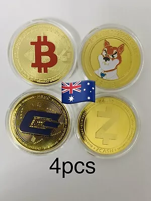 Bitcoin + Shiba + Zcash  + Dash Coin Gold Plated Physical Metal Art Gift Aus • $11.99