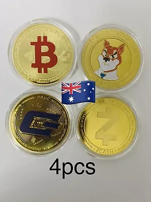 $16.90 • Buy Bitcoin + Shiba + Zcash  + Dash Coin Gold Plated Physical Metal Crypto Art Gift