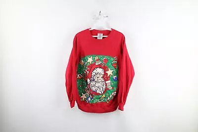 Vintage 90s Streetwear Womens Medium Faded Christmas Santa Claus Sweatshirt USA • $35.95