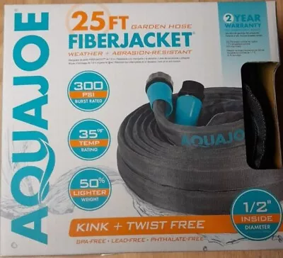 Aqua Joe Ultra Flexible Kink Free Fiber Jacket Garden Hose 25-ft AJFJH25B • $19.99