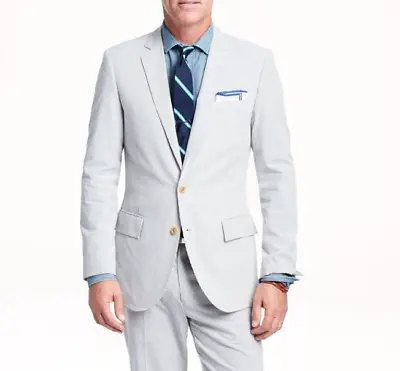 NEW NWT 2022 J CREW Blue Striped Seersucker Full Suit 40R Cotton • $149.99