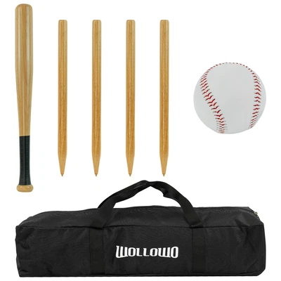 £19.99 • Buy Wollowo Outdoor Wooden Rounders Game Set Bat Ball Base Posts/Stumps