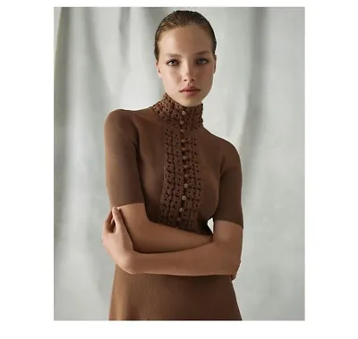 $850 • Buy Scanlan Theodore Spice Camel Crepe Knit Midi Daisy Soft Dress Size M BNWT