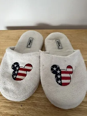 Disney American Flag Mickey Mouse Slippers Beige Womens 9-10 • $50