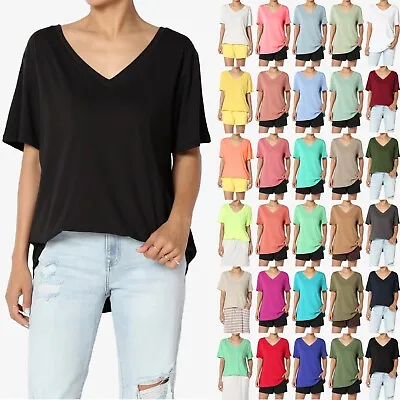 $13.99 • Buy TheMogan S~3X V Neck Cotton Oversized Boyfriend T-Shirt Short Sleeve Loose Tee