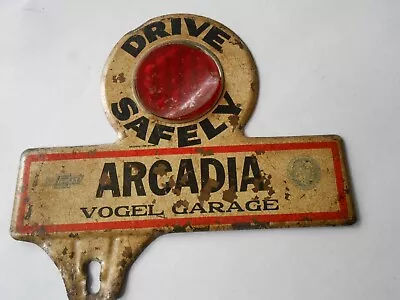 Vintage Drive Safely Arcadia Vogel Garage Chevy Oldsmobile License Plate Topper • $59.99