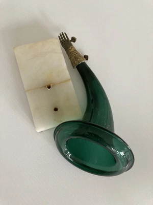 £18 • Buy Antique Victorian French Green Glass /Brass Hand Horn Of Plenty Vase Marble Base