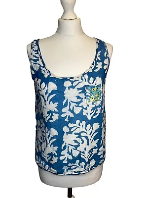 ANOKHI Vintage Blue Block Print Indian Cotton Sleeveless Top Size M Uk 12 • $18.94