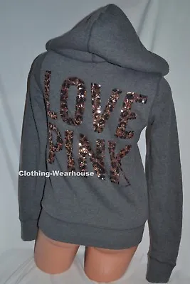 Victoria's Secret PINK Fashion Show Gray Leopard Bling Fur Hoodie Coat Jacket XS • $104.99
