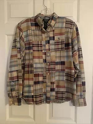 Lauren Ralph Lauren Madras Plaid Patchwork Shirt PS Womens Long Sleeve • $14