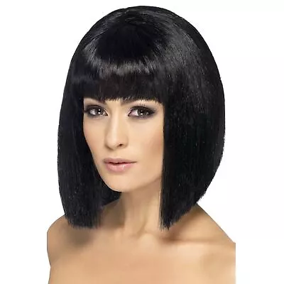 Adult's Ladies Fringe Black Wig Vamp Glamour Hollywood 20's Fancy Dress Wig • £12.55