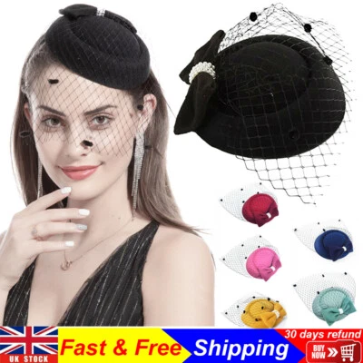 £8.57 • Buy Vintage Royal Pillbox Hat Mesh Veil Fascinator Cap Headpiece Clip Wedding Party