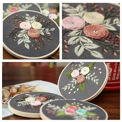 £7.36 • Buy DIY Embroidery Beginners Cross Stitch Kits With Hoop Pre-Printed Floral Pattern
