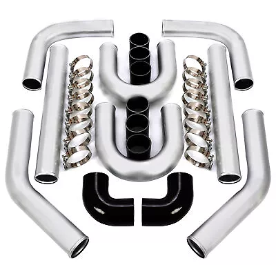 8PC 3  Inch Aluminum Turbo Intercooler U Pipe Silicone Hose T-Clamp Kit Set • $109.65