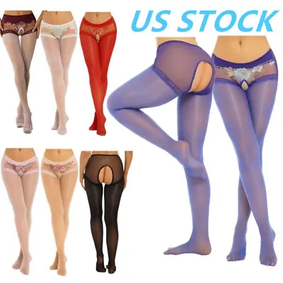 US Womens Hollow Out Sheer Suspender Pantyhose Crotchless Tights Stockings  • $8.54