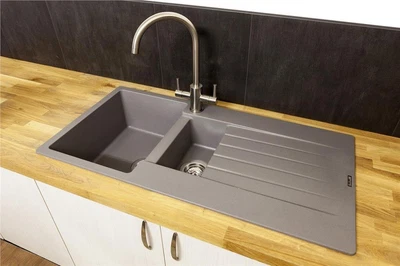 £154.99 • Buy Reginox Harlem 15 Kitchen Sink 1.5 Bowl Silver Grey Granite Reversible Waste