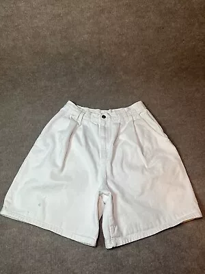 Vintage Shorts 12 26 Denim White Super High Waisted 80s 90s Mom Pleated USA • $17.99