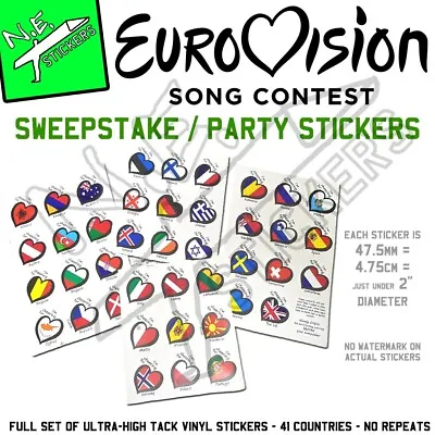 EUROVISION PARTY Stickers Sweepstake Country Flag Set ⊃ Finalists Liverpool 2023 • £8.75