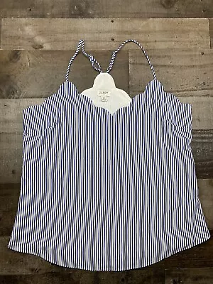 J Crew Womens Blue White Striped Scallop Spaghetti Strap Tank Top Size 8 Lined • $13.95