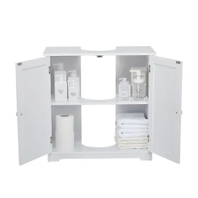 Mondeer Double Doors Under Sink Cabinet Cupboard Storage Unit Bathroom White • £35.99