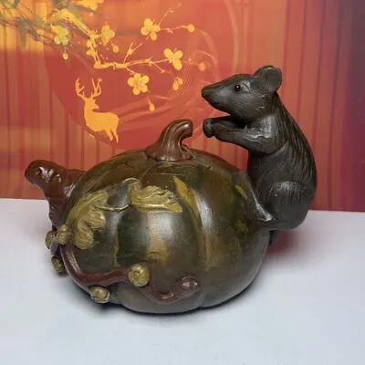 Vintage Chinese Yixing Purple Clay Teapot Zisha Ceramic Mouse Pumpkin Teaware • $241.99