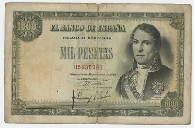 Spain España 1000 Pesetas 4-11-1949 Pick 138.a VF- Circulated Banknote See Scan • £28.91