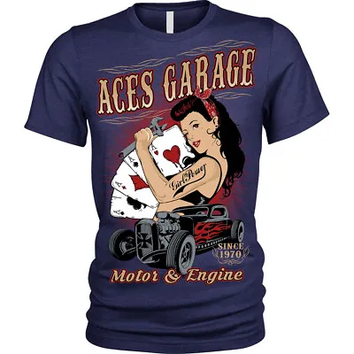 £10.95 • Buy Aces Garage Rockabilly Pinup Hotrod American Usa T-Shirt Unisex Mens