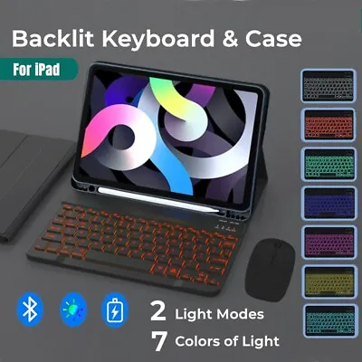 $26.99 • Buy For IPad 7/8/9/10th Gen Pro 11 Air 3 4 5th 2022 Backlit Keyboard Case With Mouse