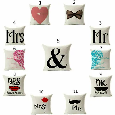 Pillow Case Mrs And Mr Love S  Linen Throw  Home Decor Cushion Case • £5.27