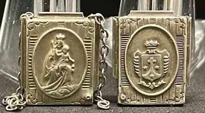 Italy Old SCAPULAR Reliquary Sacred Heart Jesus Carmel Shield & Monogram Silver • $115