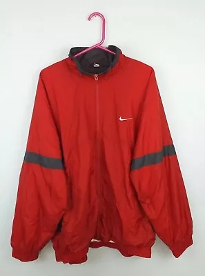 Vintage 90s Mens Red Nike Athletic Sports Shellsuit Tracksuit Top Jacket Uk Xl • £12.99