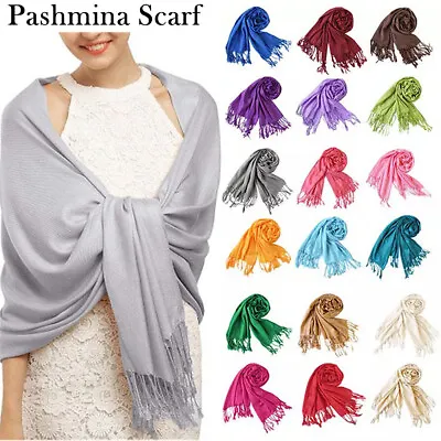 All Seasons Soft Silky Solid Pashmina Scarf Shawl Wrap Stole Wool Silk Blend • $8.99