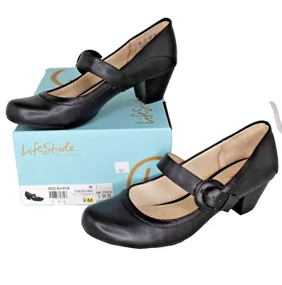 LifeStride  Women's Rozz Kylie Mary Jane Pump Black Leather Synthetic Size 9 M • $39.99