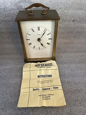 Vintage Brass METAMEC Mantel Carriage Clock Quarts England Working With Papers • £25