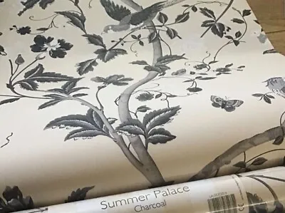 Laura Ashley Summer Palace Charcoal Wallpaper-Floral Tree Bird Butterfly Grey X1 • £27.99