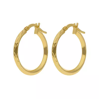 New 9ct Yellow Gold Diamond-Cut Hoop Earrings 9ct Gold For Her • £120.75