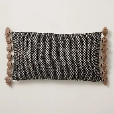 WEST ELM Two-Tone Chunky Linen Tassels Pillow Cover Black (NWT) • $29