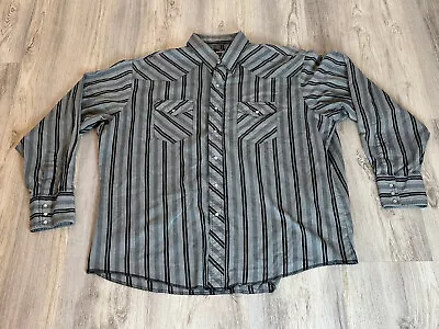 Wrangler Western Shirt Size 2XL 18 - 18.5 Gray  Striped Snap Button Vintage • $11.96