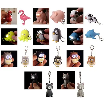 Cute Flamingo / Cow / Dolphin / Owl Key Chain With LED Light & Sound Keyrings • £7.09